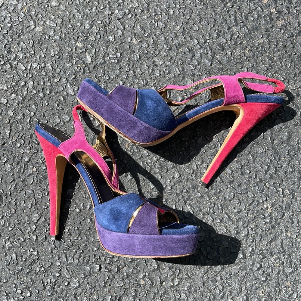 Ysl Multi Color Suede Platform Heels Size 39.5 - image 5